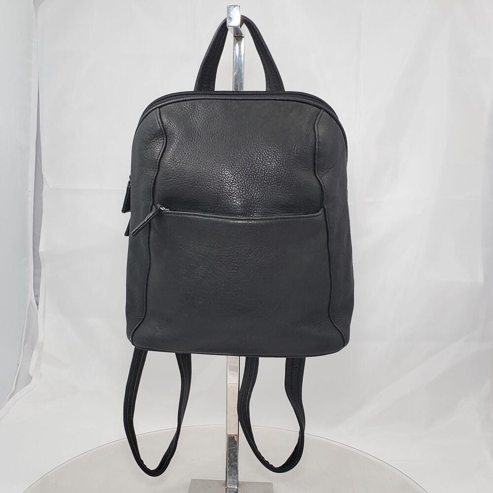 Vintage Tignanello Black Leather Small Backpack Bag Zip Pockets 2805